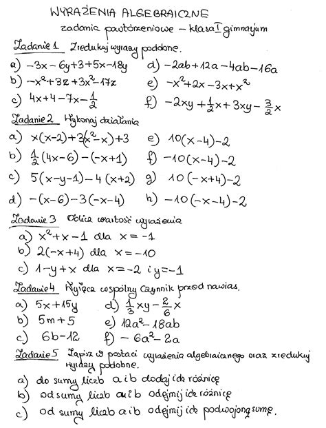 Wyrażenia Algebraiczne Klasa 1 Liceum Pdf Wyrażenia Algebraiczne - Powtórzenie | PDF